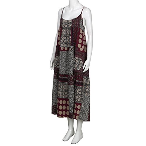 Muranba Plus Size Dress, Women Summer Sleeveless Print Linen Strappy Loose Boho Long Plus Size Dress (Red, XXL) - Thumbnail 2