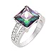 CloseoutWarehouse Princess Cut Simulated Mystic Topaz Cubic Zirconia Ring Sterling Silver (Color Options, Sizes 4-13)