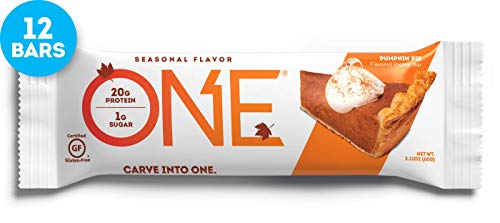 ONE Protein Bars, Pumpkin Pie, Gluten Free Protein Bars with 20g Protein and only 1g Sugar, Guilt-Free Snacking for High Protein Diets, 2.12 oz (12 Pack)