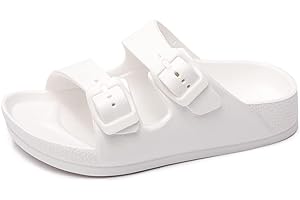 FUNKYMONKEY Unisex-Child Slides Double Buckle Adjustable EVA Flat Sandals for Boys Girls