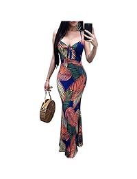 Vestido largo para mujer con estampado de hojas y correa de espaguetis