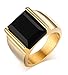 Fashion Stainless Steel Gold Plated Vintage Square Black Agate Signet Rings for Men, Gold,Size 13