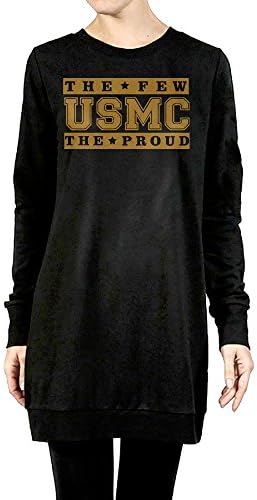 THE FEW THE PROUD THE MARINES Usmc Marine Women's Long Fleece Crew Neck Pullover Hoodies