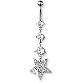 Pierced Owl 14GA 316L Stainless Steel Triple CZ Crystal and Star Dangling Belly Button Ring