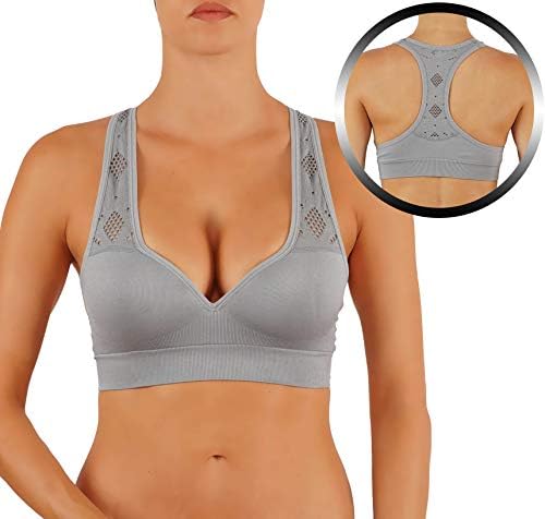 ROUGHRIVER Women's Yoga Crop Top Sports Bra with NOT Removable Adding Volume Pads Breathable Race Back
