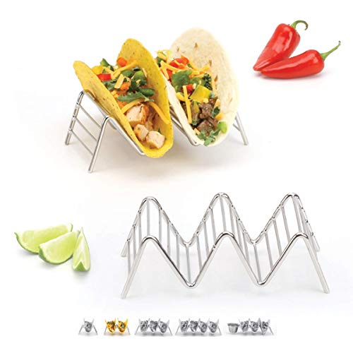 Taco Holder Stand - Chrome Finish - Premium 18/8 Stainless Steel - Holds 2 or 3 Hard Soft Tacos - Five Styles Available - Set of 2 Racks by 2lbDepot - Thumbnail 7