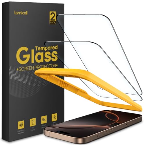 Lamicall Mica para iPhone 16 Pro - [Top 9H Película de Vidrio Templado], Marco de Instalación Fácil, 0 Burbujas, AntiHuellas, Alta Sensibilidad, Protector de Pantalla para iPhone 16 Pro (6.3")