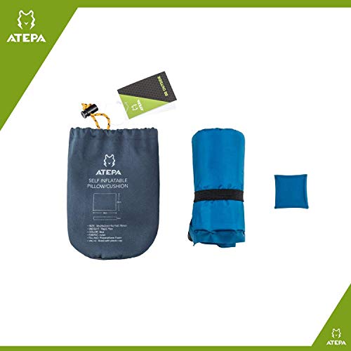 ATEPA Self-inflating Stadium Seat Cushion, Outdoor Portable Inflatable Seat Pad with Carrying Bag, for Hard Bench, Sports, Camping, Air Plane Ride, Traveling,2.75 oz, Blue