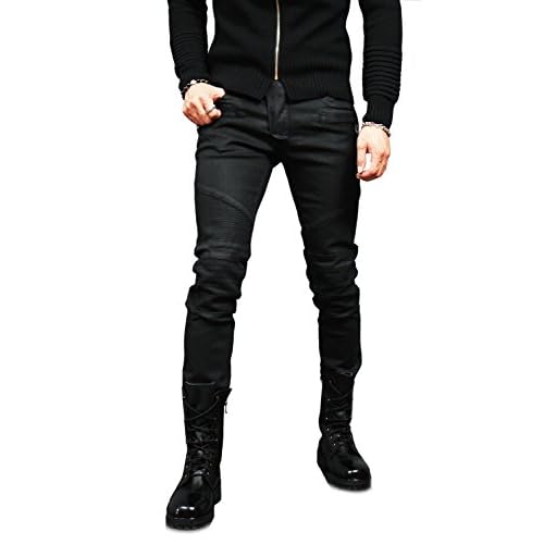 mens black wax coated jeans