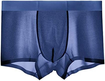 Jhualeek Men Sexy Cool Breathable Ultrathin Boxer Briefs Transparent See Through Underwear Ice Silk Traceless Underpants Blue