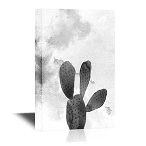 Canvas Wall Art - Cactus on Black and White Watercolor Background - Gallery Wrap Modern Home Art | Ready to Hang - 12x18 inches