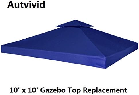 Autvivid 10' x 10' 2-Tier Waterproof Sun Shade Gazebo Top Replacement UV 30 Gazebo Cover Canopy Carport Awning Roof Top Cover for Outdoor Garden House Party Camping Picnic Bivouac (Dark Blue)