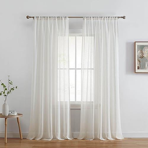 HLC.ME Penelope Faux Linen Textured Semi Sheer Privacy Sun Light Filtering Tran…