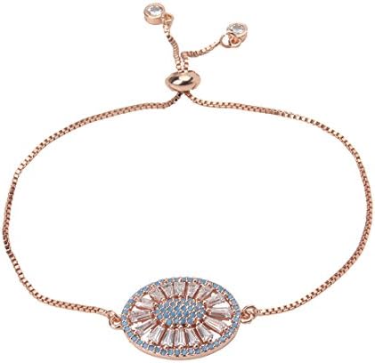 MEIBEADS CZ Blue Zircon Crystal Bracelets Top Quality Jewelry Adjustable Chain Link Bracelets for Men Women(Rose Gold)