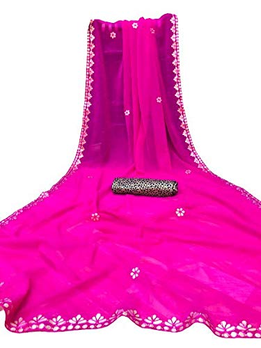 Womens Marble Chiffon Saree Gold Foil Embrodairy Work With Jacquard Blouse Peice