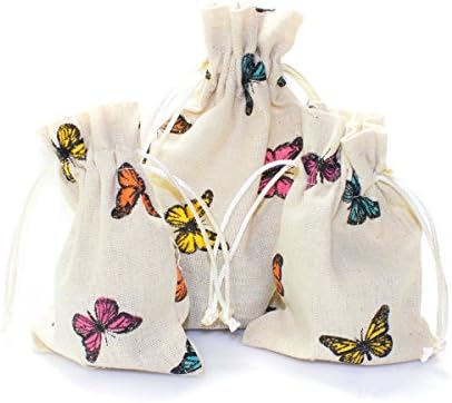 Linen and Bags 4" x 6" Drawstring Butterfly Linen Favor Bag Pouches with Nylon Cord for Party Favors, Crafts, and Gifts 25 Bags