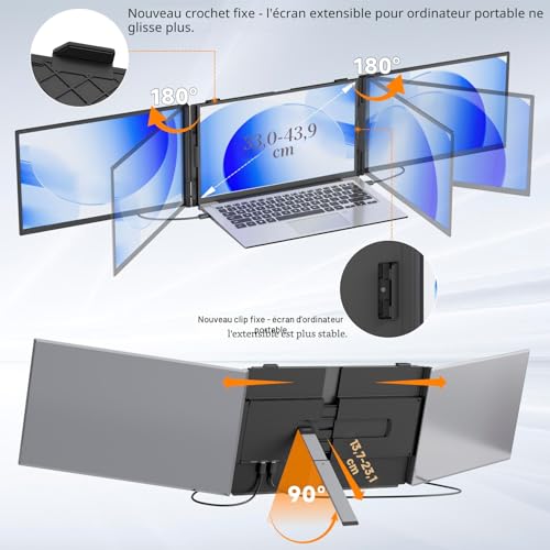 siaviala Ultraslim Laptop Screen Extender, Triple Monitor 14 Inch, 1080P FHD Screen Extension for Laptops, Ultra-Light Travel Screens for Laptops 13.3 to 17.3 Inches