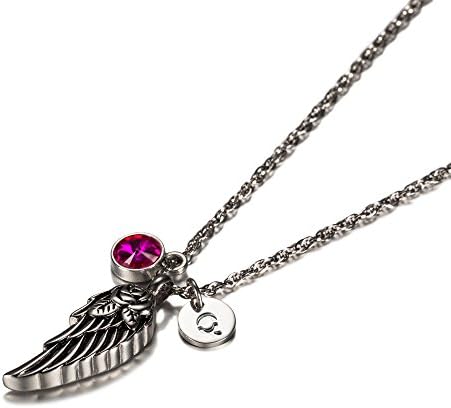 Wing of Angel Cremation Jewelry Initial Necklace Urn Memorial Ashes Holder Keepsake with Birthstone Crystal by AMISTOctober Q