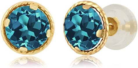 Gem Stone King 1 00 Ct Round 5mm London Blue Topaz 14k Yellow Gold Stud Earrings Clothing Shoes Jewelry