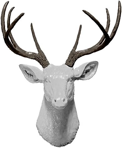 White 8 Point Deer Head with Black Antlers | Faux Taxidermy | Black 8 Point Resin Deer Head with Black Antlers | Faux Taxidermy Studio (White-Black, 20.5