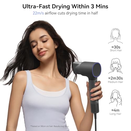 Laifen Neo High-Speed Hair Dryer, 110,000 RPM Brushless Motor, 200M Negative Ions for Fast Drying, 59dB Quiet & 390g Light, 2 Magnetic Nozzles for Home & Travel，Includes Child Mode