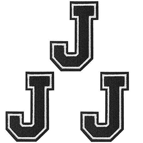 TACVEL 3 Pieces Iron on Letter Patch, Full Embroidery Letter Patch, Iron Alphabet Letter A-Z Iron on Sew on Patches for Clothes, Dress, Hat, Socks, Jeans, DIY Accessories, 3.14inch (Black, J)