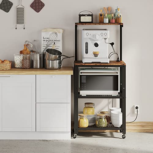 IRONCK Bakers Rack with Power Outlet, Industrial Microwave Cart with