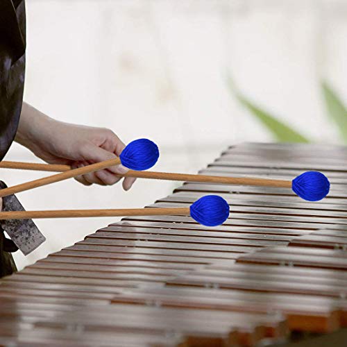 Yolyoo Medium Hard Yarn Head Keyboard Marimba Mallets with Maple Handles,Pack of 2 Blue (Blue) - Thumbnail 2