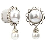 KUBOOZ Pearl Pendant Ear Piercing Jewelry Stainless Steel Tunnels and Plugs Ear Expander Reamer Guages 2g