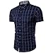 MUSE FATH Short Sleeve Shirt-Cotton Plaid Shirt-Casual Short Sleeve Shirt-Deep Blue-L
