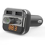 Miuko Bluetooth FM Transmitter,Wireless Car USB Charging and Radio Adapter with Dual USB Quick Charging Ports and Screen Display for iPhone Samsung, etc.