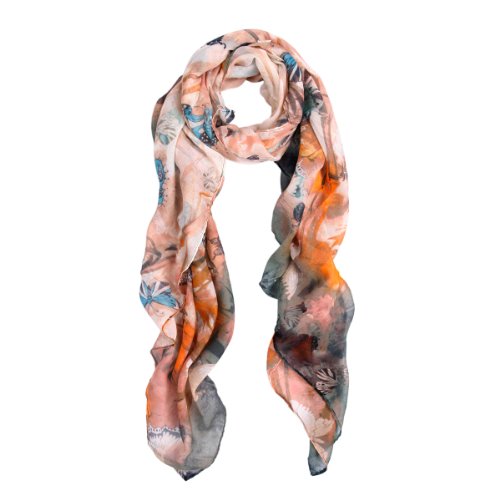 Elegant Soft Bamboo & Butterfly Print Watercolor Scarf, Rust
