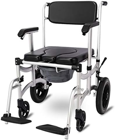 介助用車いす 車輪付きモバイルトイレチェア 車椅子シャワートランスポートチェア付きトイレ バスルームトイレスツール高齢者向けの折りたたみ式モバイルチェア