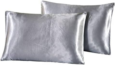 Highdeer 2 Pack King Silk Satin Pillowcase, Grey Charmeuse Satin Pillow Case for Hair and Skin, Faux Mulberry Silk Fabric Pillow Sham Cover without Zipper