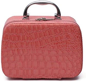 Mitsico Leather Toiletry Box Organizer with Magnifying Compact Makeup Mirror (Small, Light Pink)