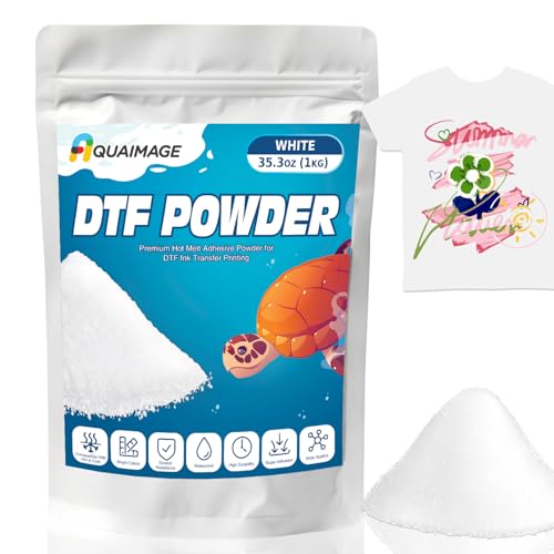 Aquaimage DTF Powder White 1KG/35.3 oz Digital Transfer Hot Melt Adhesive, Compatible with DTF and DTG Printers, DTF PreTreat Powder for All Fabric Jeans Cotton T-Shirt