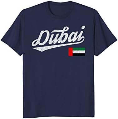 Mens Dubai UAE Flag Distressed Vintage T-Shirt Large Navy