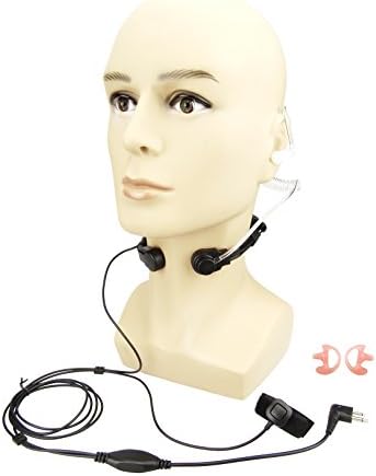 Xfox FBI Flexible Throat Mic Covert Acoustic Tube Earpiece Headset with Finger PTT and Earmold Earbud for Motorola 2 Way Radio GP88 GP300 GP68 GP2000 GP3188 CP040 CP1200 A6 A12 Walkie Talkies 2Pin