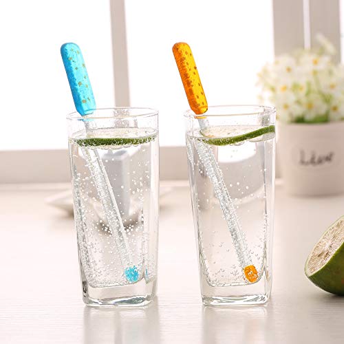 Fused Glass Swizzle Sticks Drinking Stirrers Stir - Rainbow Drink Swizzle Sticks Perfect for Coffee Beverage Wedding Tableware and Cocktails Martini Barware - Pack of 6 by Quotidian (Drizzle) B