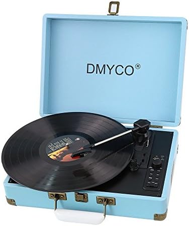 Belt-Drive 3 Speed Retro Style Portable Vinyl Suitcase Turntable with Built-In Stereo Speakers Phonograph, USB Conversion, Support RCA Output, Headphone Jack, Aux Input (Turquoise)