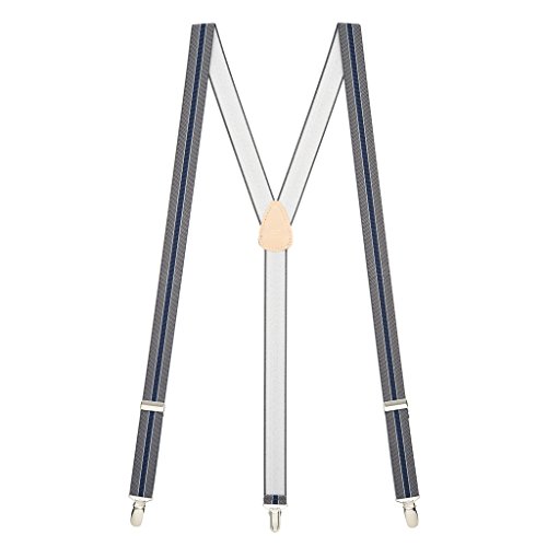 H. A. Sheldon Mens GREY/NAVY Striped Suspenders - 1 Inch Wide