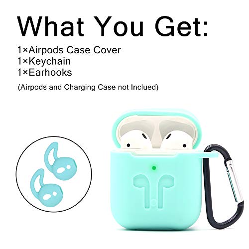 MOTOU Upgrade Airpods Accessories Set, Headphones Waterproof Silicone Case with Earhooks, Keychain for Apple Headphones (Mint Green)