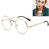 Littlegrass Round Circle Frame Clear Lens Glasses Vintage Oversized Metal Brown Black Silver Gold (Gold)