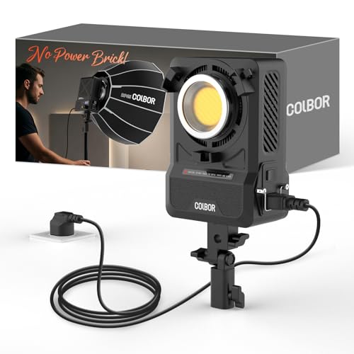 COLBOR 200W LED Video Light, Built-in Power Adapter Design, Bi-Color 2700K-7000K COB Studio Light with Bowens Mount, CRI 96+, Key Light for Live Streaming, Video Recording, YouTube, TikTok