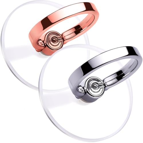 Transparent Phone Ring Holder Grip for Mobile Phone, EI Sonador Transparent Ring Stand, Kickstand, Compatible with Smartphones, Tablets and Cases (1 Silver, 1 Rose Gold Wide Ring)