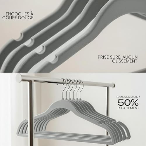 Premium Cintres en Velours (Gris, Paquet de 20)