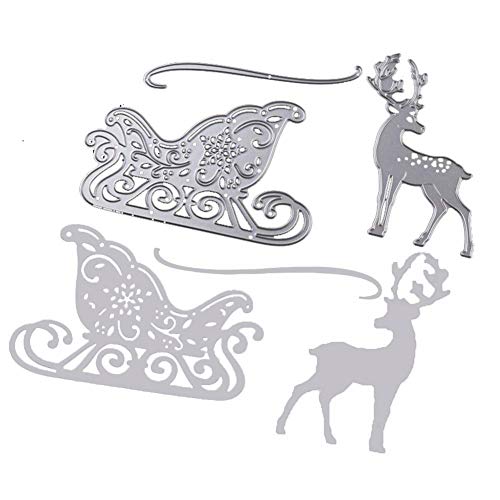Metal Dies for Scrapbooking - 3 Pcs Metal Cutting Die Christmas Deer Sledding Dies for DIY Scrapbooking Paper Card Template - Thumbnail 4