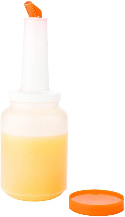 2 qt Plastic Quick Pour Storage Container Bottle - with Orange Spout and Lid - Bar Storage Bottle - 4 3/4