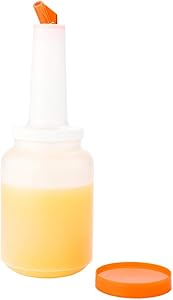 2 qt Plastic Quick Pour Storage Container Bottle - with Orange Spout and Lid - Bar Storage Bottle - 4 3/4