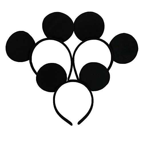 Mickey Mouse Ears Solid Black and Bow Minnie Headband for Boys and Girls Birthday Party or Celebrations (Set of 18)